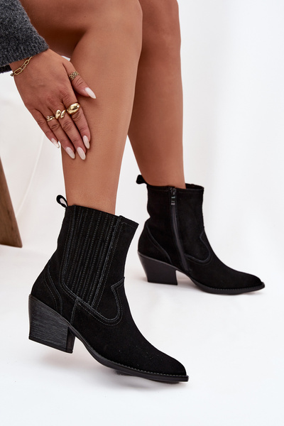 Замшеві ковбойські чоботи жіночі на каблуці утеплені чорні Dylira