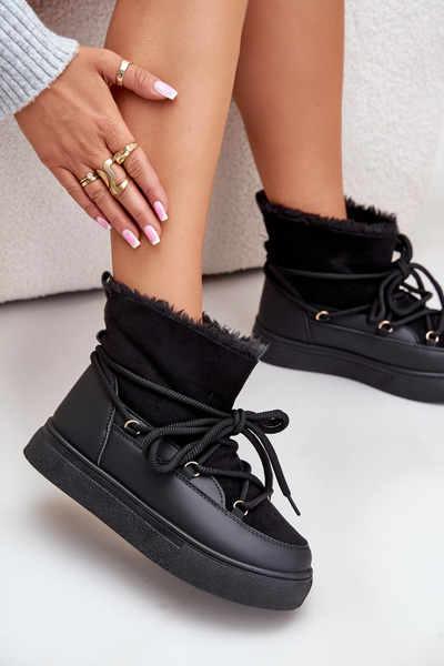Жіночі зимові черевики на платформі, утеплені хутром Aziara чорного кольору