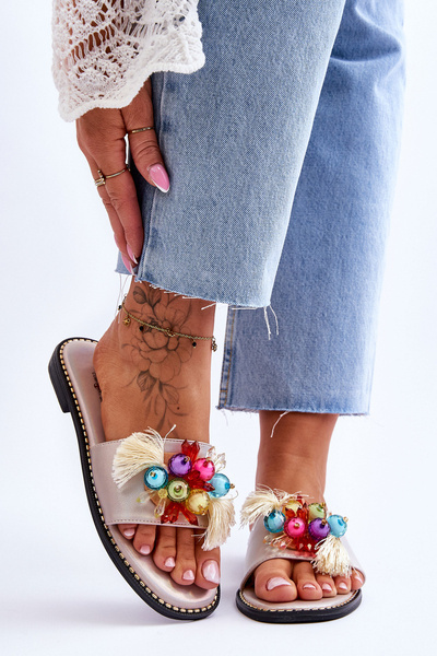 Тапочки з декоративними намистинами S.Barski KV-2775-47 Голі