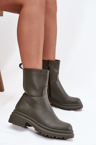 Жіночі ботфорти на платформі і плоскому каблуці Зелений Levira