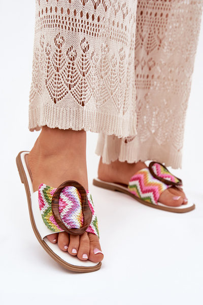 Жіночі Плоскі Сандалі З Декоративною Пряжкою Білі Luwam