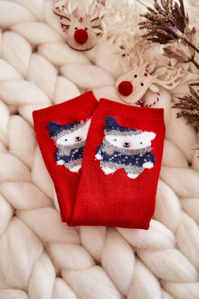 Молодіжні Гладкі Шкарпетки З Ведмедиком Червоні 