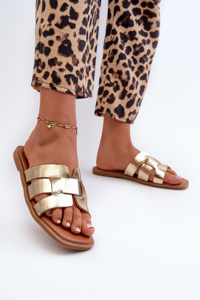 Жіночі шльопанці на плоскій підошві з еко шкіри Gold Risamay