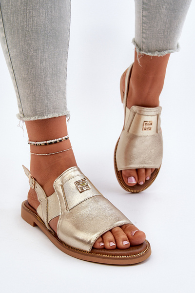 Золоті жіночі шкіряні босоніжки Zazoo 40385