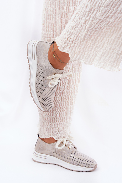 Шкіряні Легкі Жіночі Полуботинки На Платформі Artiker 56C2113 Бежево-Золоті