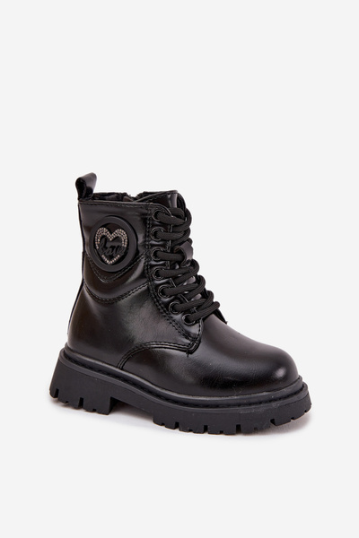 Дитячі черевики з хутряною підкладкою з прикрасою LOVE Чорні Rosaira