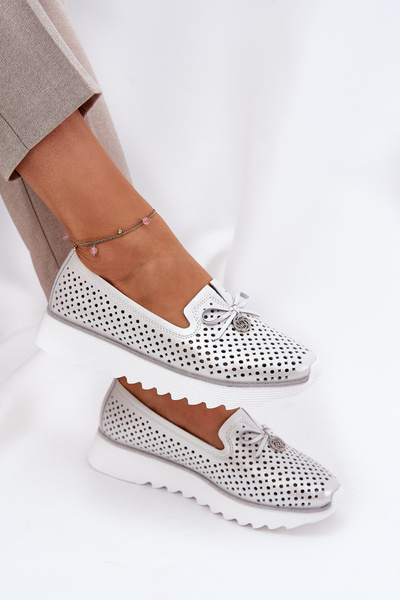 Жіночі Напівчеревики З Ажурного Шкіри З Природної Шкіри D&A LR51-631 Сріблясті