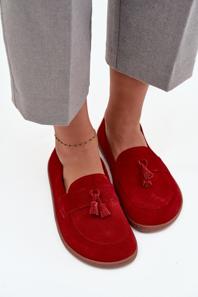Шкіряні замшеві мокасини типу barefoot Zazoo 322 червоні