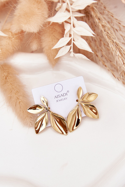 Великі жіночі сережки листя золоті