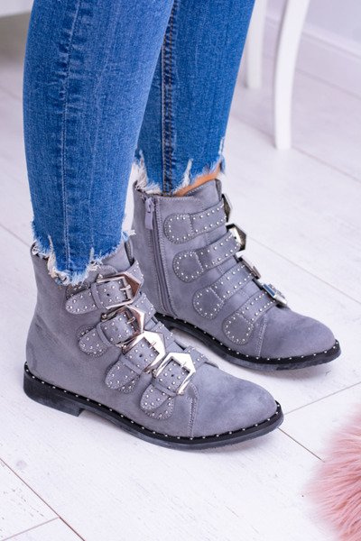 Lu Boo Темно-сірі чоботи Virginia Rock Star Boots Rivet Пряжки Замшеві