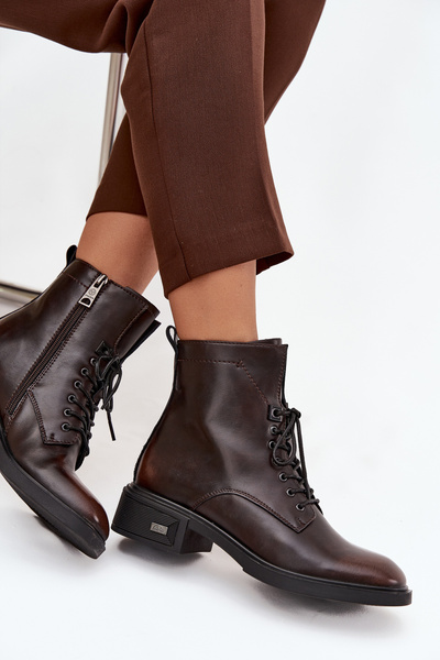 Жіночі чоботи з натуральної шкіри на низькому каблуці утеплені Vinceza 39955 Шоколадні