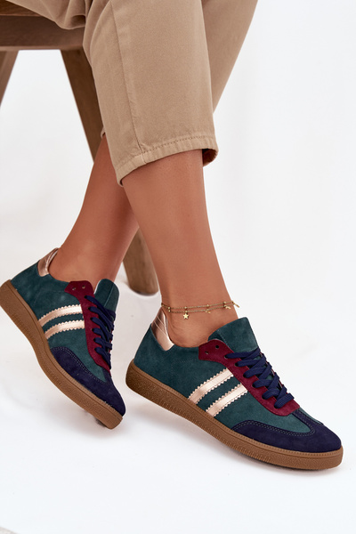 Zazoo N1068 Замшеві Низькі Кросівки Жіночі Темно-зелений