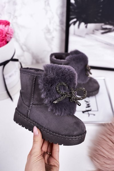 Дитячі зимові черевики утеплені хутром замшеві сірі Amelia