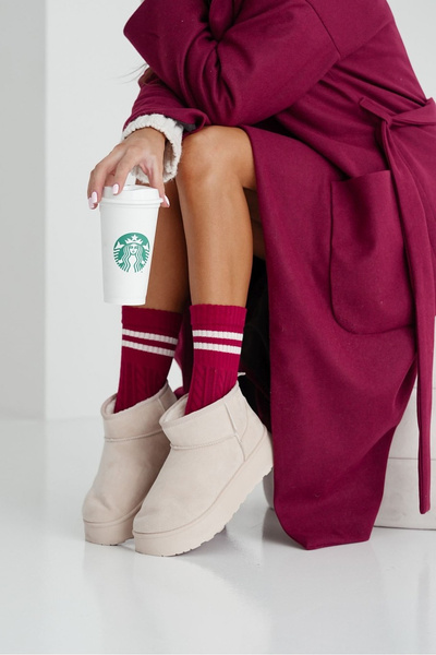 Жіночі шкарпетки коса з смужками бордового кольору