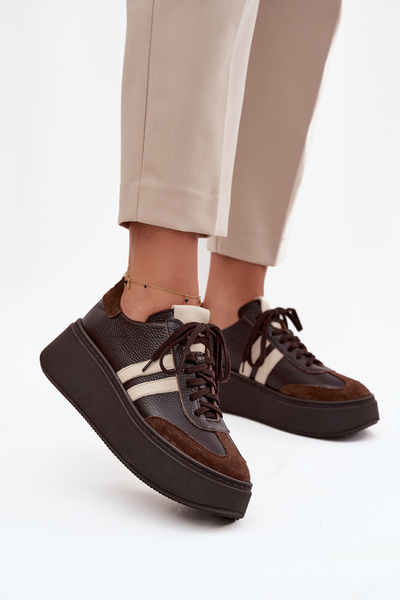 Шкіряні жіночі кросівки на платформі Zazoo 3775 шоколадні