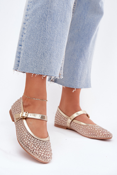 Прикрашені Жіночі Балетки З Ремінцем І Засувкою Золоті Avirae
