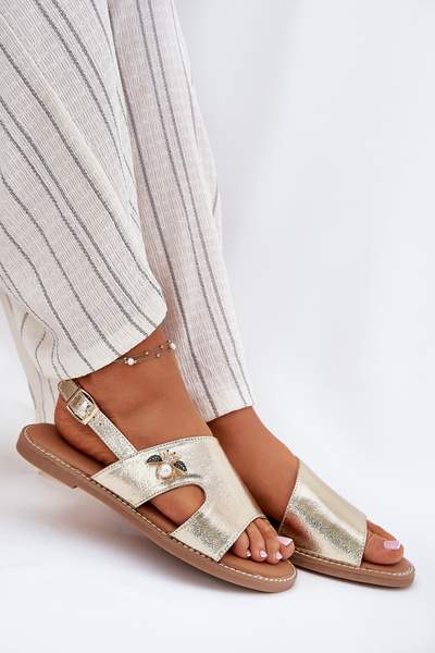 Жіночі Плоскі Сандалі З Декоративним Елементом Vinceza 17378 Золоті