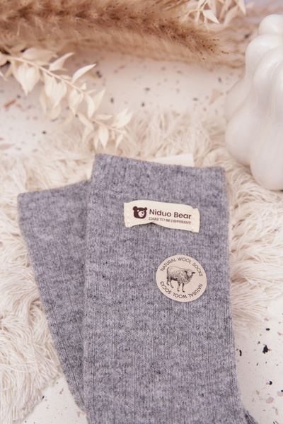 Теплі вовняні жіночі носки з нашивкою сірою