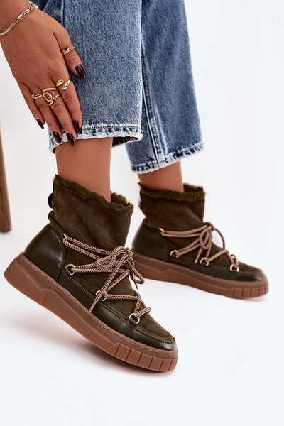 Жіночі зимові чоботи з шнурками темно-зелені Isalisse