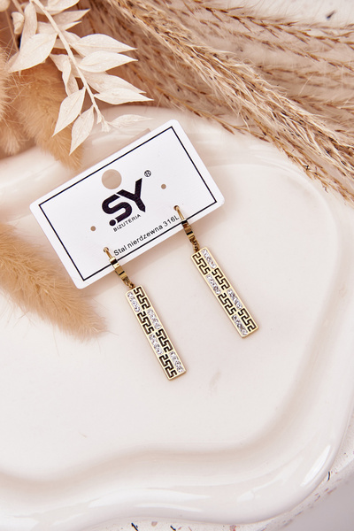 Золоті сережки-підвіски з цирконіями