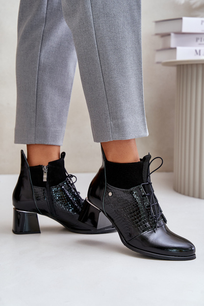 Zazoo 60503 Чорні шкіряні ботильйони на підборах
