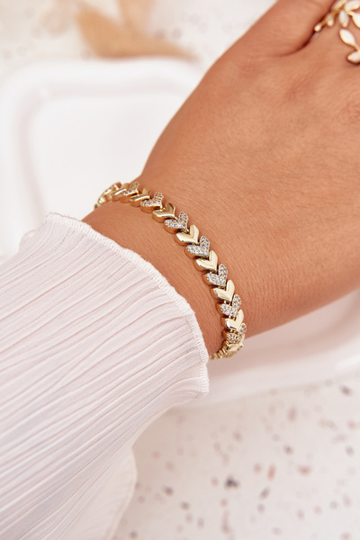 Жіночий браслет серця з цирконіями золото