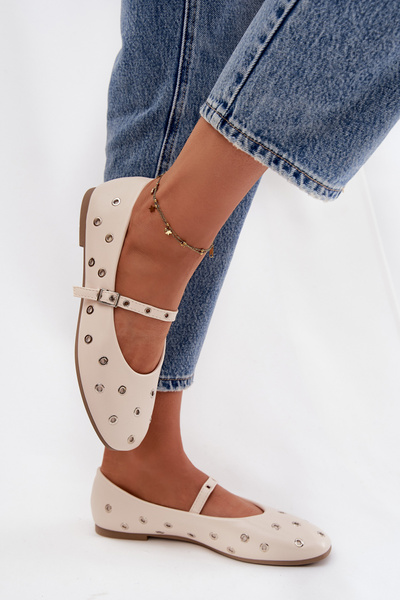 Жіночі балетки з ремінцем і пряжкою бежеві Janelor