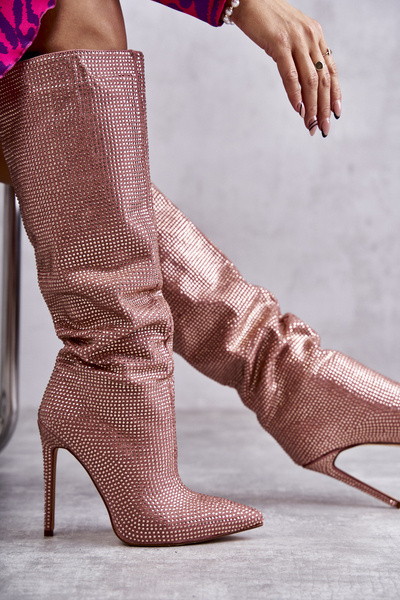 Модні чоботи на високому каблуці з фіанітами Pink Lovisa
