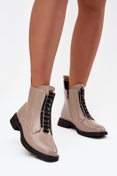 Лаковані жіночі ботильйони з натуральної шкіри D A MR52 108 бежеві