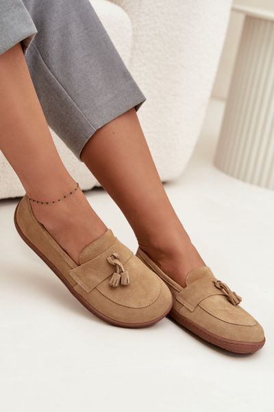 Шкіряні замшеві мокасини стилю barefoot Zazoo 322 бежеві