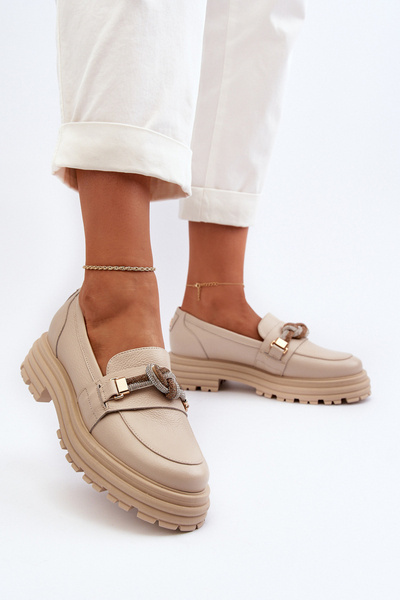 Жіночі шкіряні мокасини з орнаментом Laura Messi 2780 Beige