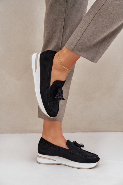 Мокасини На Делікатному Каблуці Еко Замша Чорні Challavia