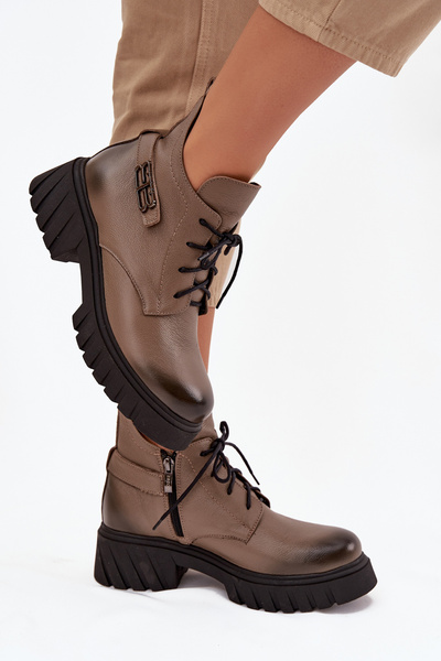 Zazoo 60483 жіночі шкіряні черевики  утеплені темно-бежеві