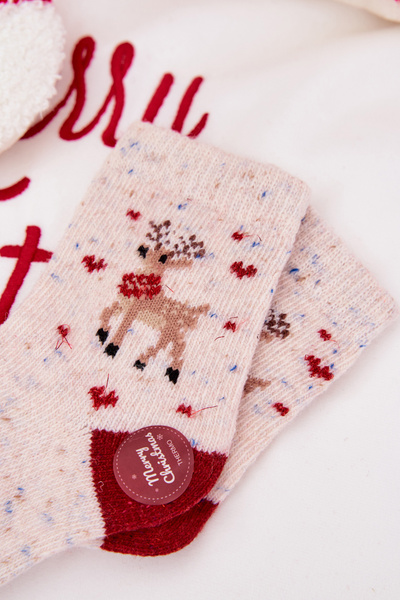 Дитячі Різдвяні Носки З Оленем Вовна Альпака Бежеві