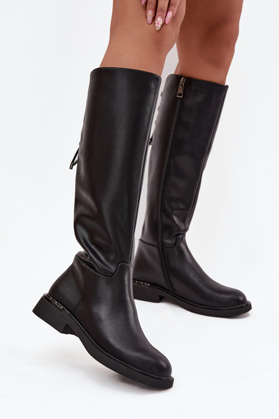 Обігріті жіночі черевики з натуральної шкіри на плоскому каблуці Vinceza 66822 Чорний