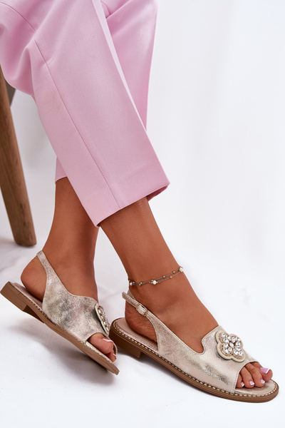 Жіночі Сандалі На Плоскому Каблуці З Декоративною Деталлю S.Barski KV51-080 Золоті