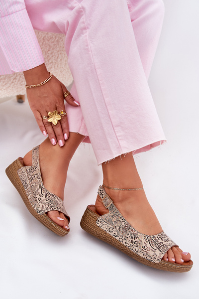 Шкіряні Жіночі Сандалі На Танкетці Maciejka L7069-04 Бежеві