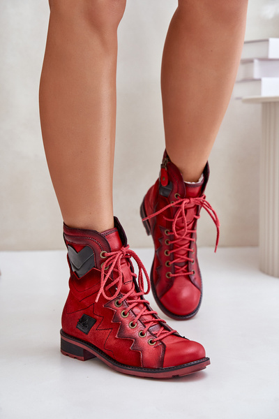 Шкіряні теплі жіночі чоботи на підборах Maciejka 06106-08 червоні