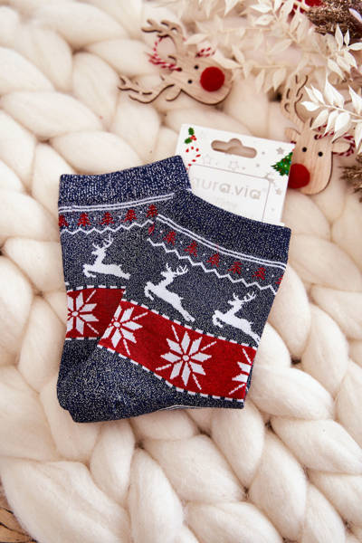 Жіночі новорічні шкарпетки Shiny Reindeer Navy blue