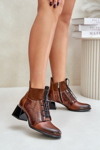 Zazoo 60503 Шкіряні ботильйони на підборах, утеплені, коричневі