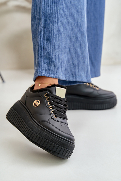 Кросівки жіночі спортивні утеплені на масивній підошві Чорні Ardiela