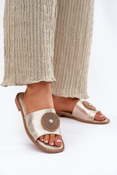 Жіночі Сандалі На Плоскому Каблуці З Декором S.Barski KV51-013 Золоті