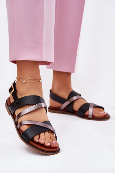 Жіночі Сандалі На Плоскому Каблуці З Ремінцями Чорні Sergio Leone SK086H