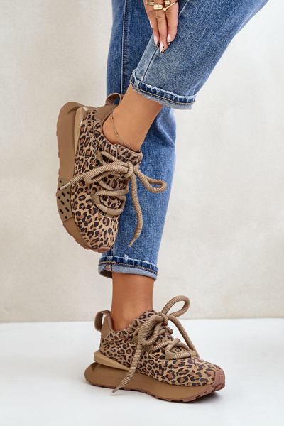 Жіночі замшеві кросівки на платформі з товстою шнурівкою з леопардовим принтом Artiker 55C0135 Коричневі