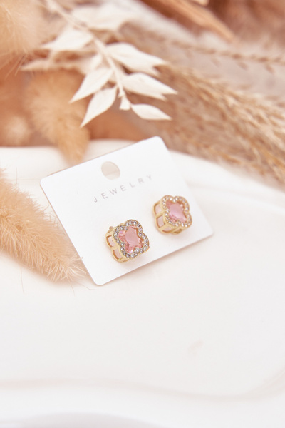 Сережки з цирконіями Золото-Рожеві